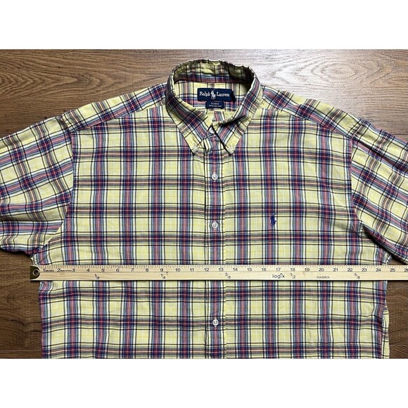 Vintage Ralph Lauren Button Down Shirt Mens Yellow Plaid Blake Short Sleeve 80s - Picture 5 of 10